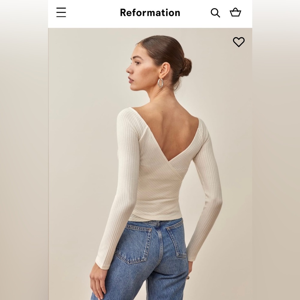 Reformation Cream Long Sleeve Crop Top